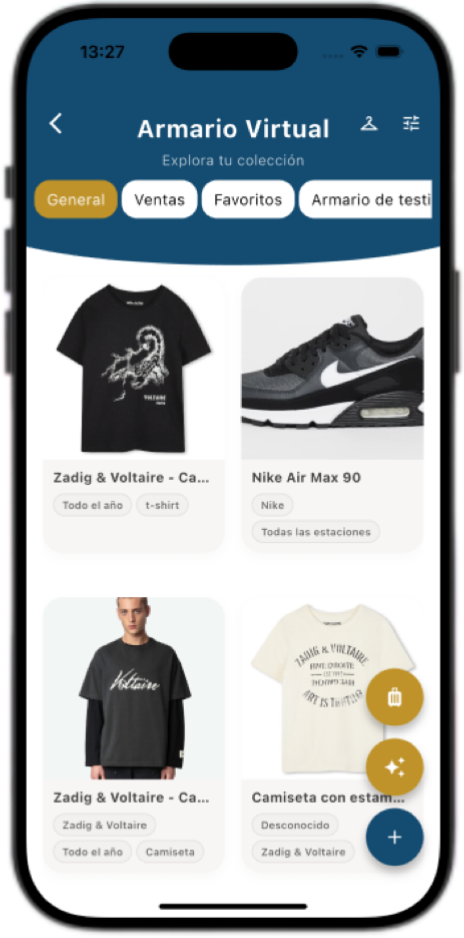 Armario virtual de Seekia con colección de prendas, categorías y accesos rápidos.